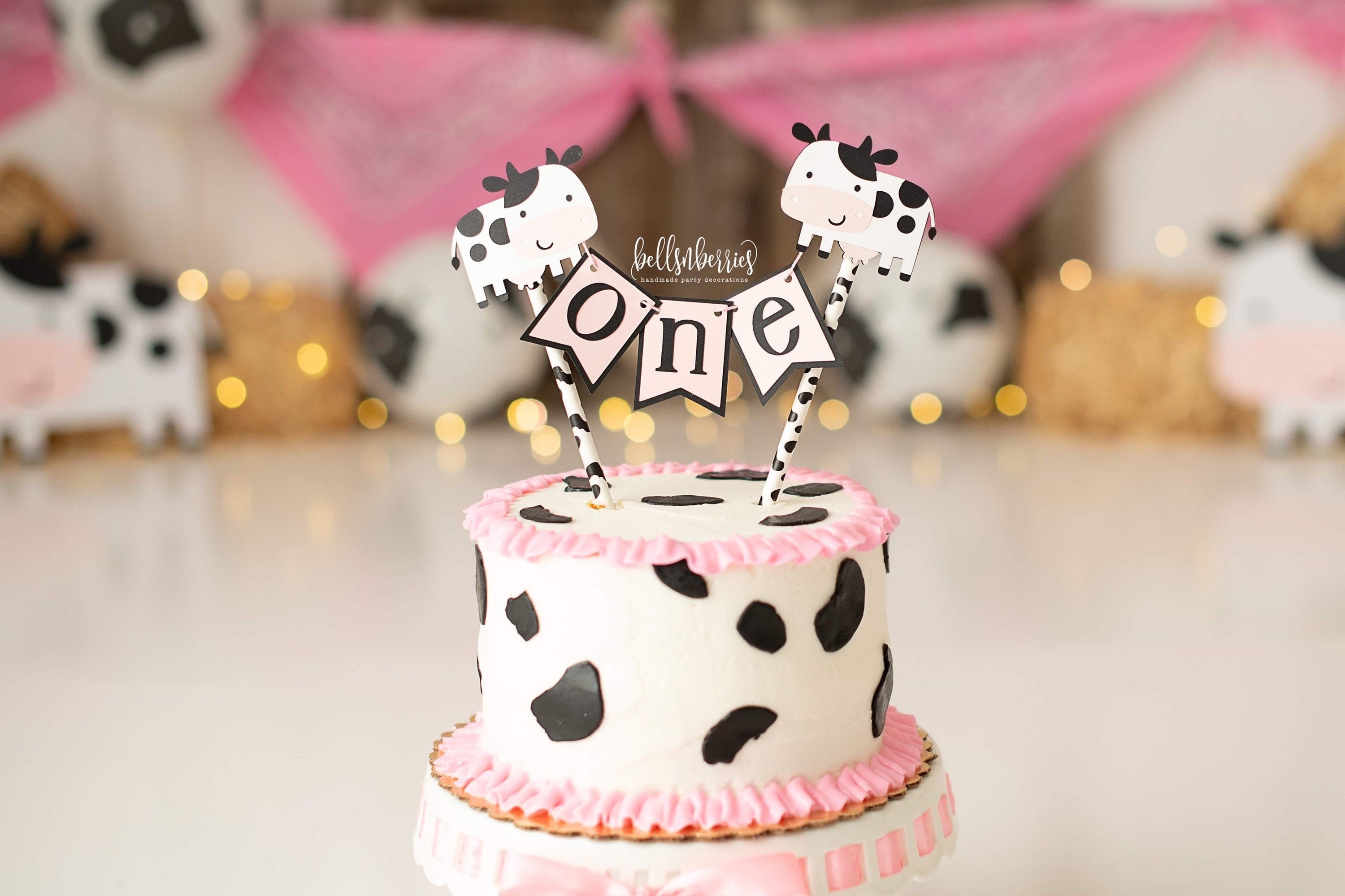 Cow Cake Topper, Blue & Gold