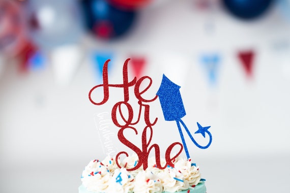 Fourth Of July He Or She Cake Topper 4th Of July Gender Etsy