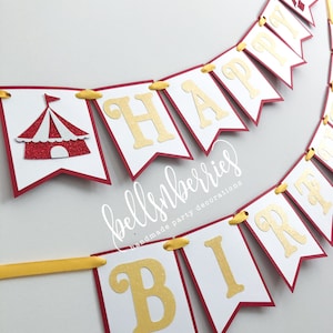 Circus Happy Birthday Banner / Red and Yellow Circus Banner / Carnival Birthday Banner / Circus Tent Banner