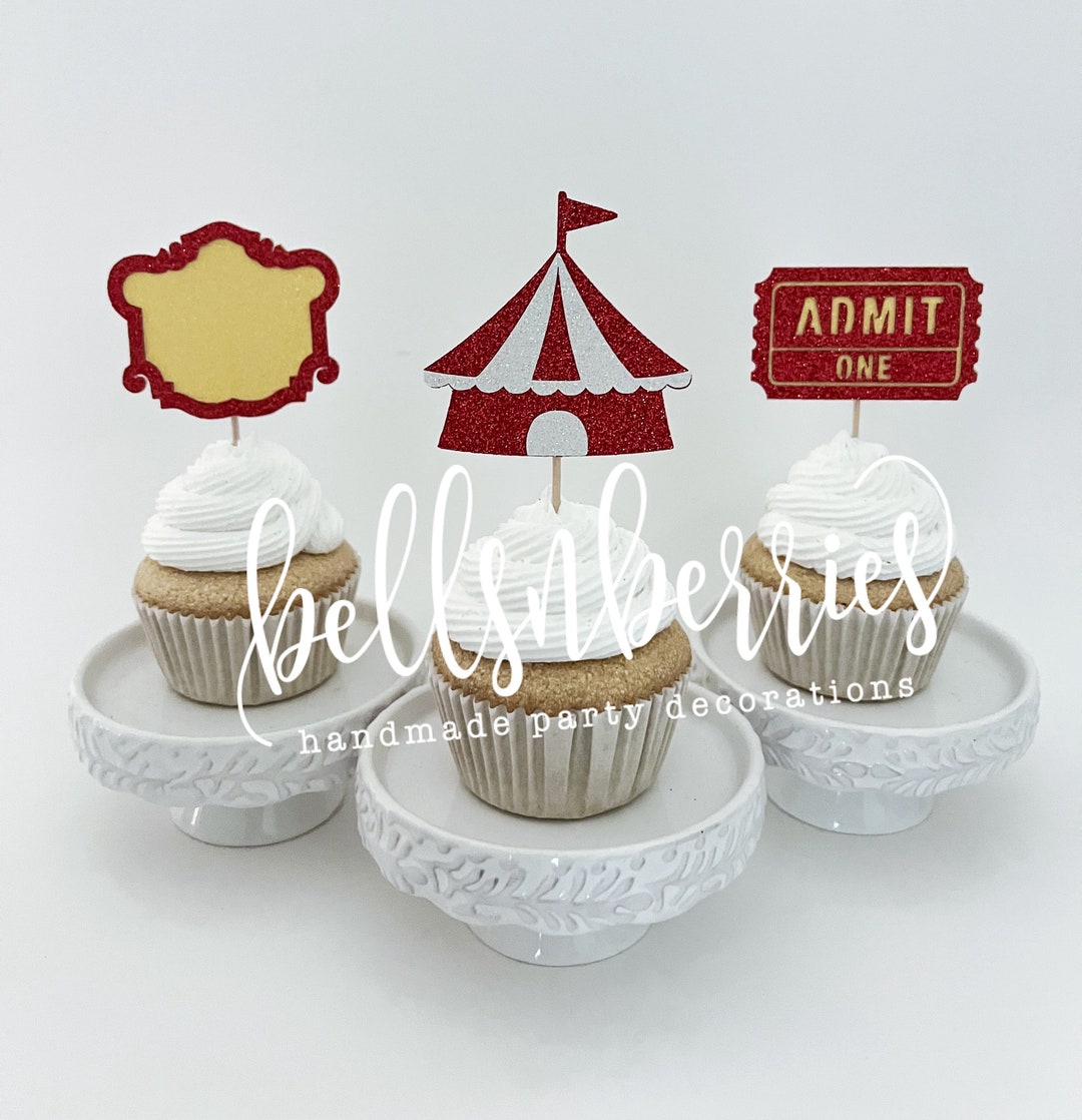 Circus Tent Cupcake Toppers / Vintage Circus / Circus Birthday Party ...