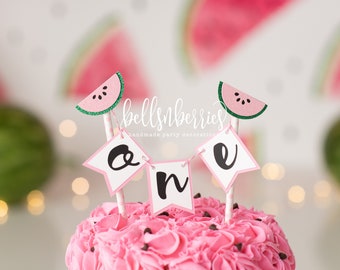 Watermelon Bunting Cake Topper / One in a Melon Smash Cake Topper / Melon Straw Cake Topper / Fruit Cake topper