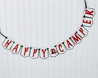 Happy Camper Glitter Banner: Camping Birthday Party Decor