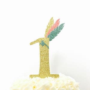 Boho birthday Cake Topper/ feather cake topper/ tribal cake topper/ wild one cake toooer