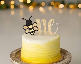 Bumble Bee First Birthday Cake Topper: Glitter Card Stock