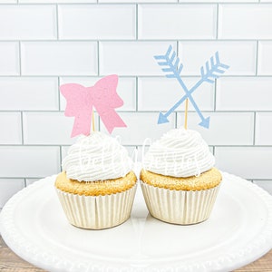 Bows or arrows cupcake topper/ Gender reveal cupcake toppers/ set of 12