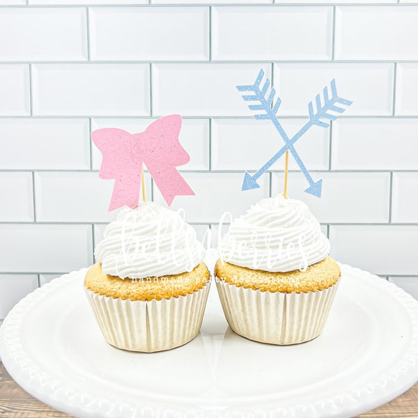 Bows or arrows cupcake topper/ Gender reveal cupcake toppers/ set of 12