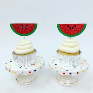 Watermelon Cupcake Toppers / Watermelon Party / Twotti Fruitti Party / One in a Melon / Set of 12