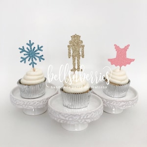 Nutcracker Ballet Cupcake Toppers: Glitter Party Decorations, Set of 12