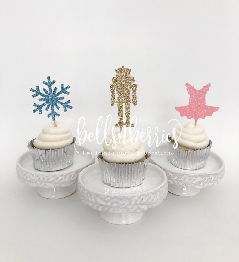 Nutcracker Ballet Cupcake Toppers / Sugar Plum Fairy Birthday Party / Nutcracker Birthday Decorations / Set of 12 image 1