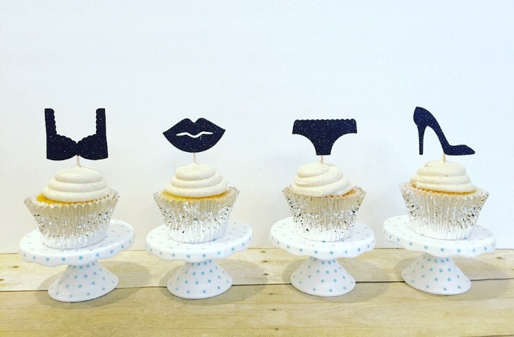 Bachelorette Party Cupcake Toppers / Lingerie Bridal Shower / Pancakes &  Panties / Set of 12