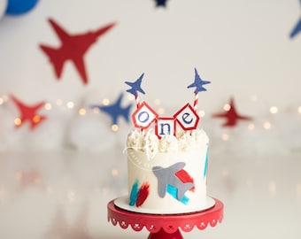 Fighter Jet Cake Topper: Time Flies Airplane Birthday Bunting