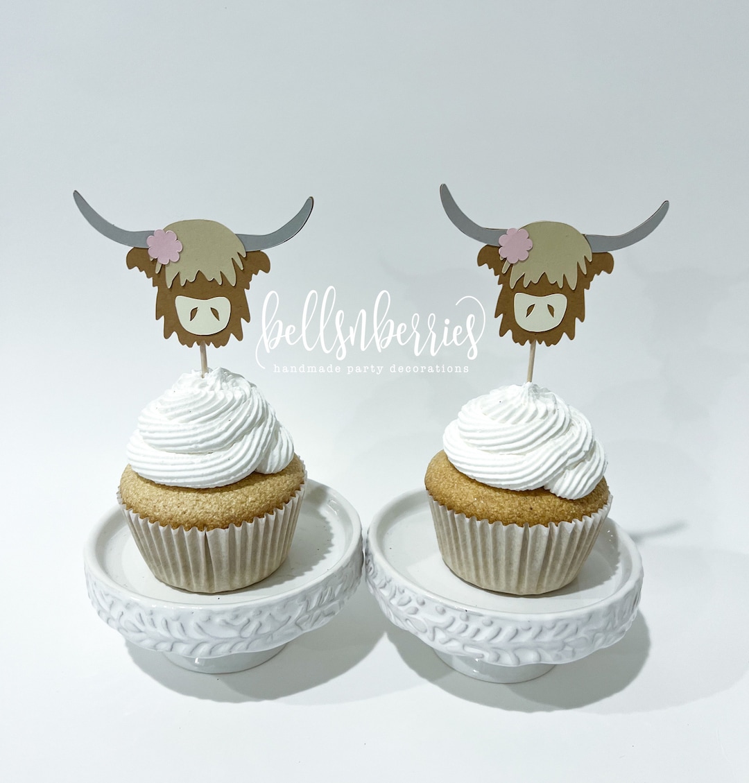 Girly Highland Cow Cupcake Toppers / Barnyard Smash Cupcake Toppers
