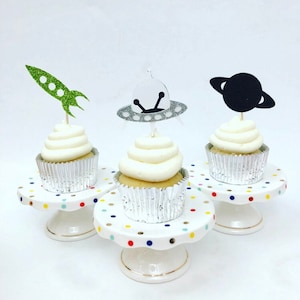 Out of this World Cupcake Topper / Outer Space Birthday Party / Set of 12