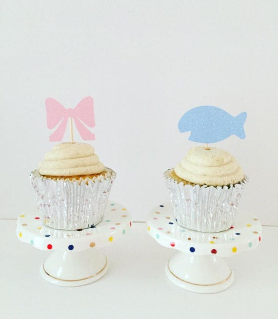 Lures or Lace Gender Reveal Cupcake Toppers