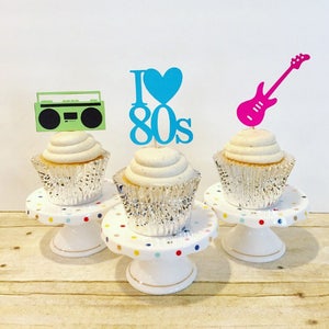80s Themed Cupcake Toppers / Rock Party / 80s Prom Party / Set of 12