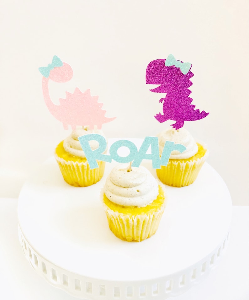 Dinosaur cupcake toppers/ Dino cupcake toppers/ girl dinosaur Etsy