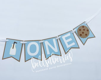Milk & Cookie First Birthday Highchair Banner