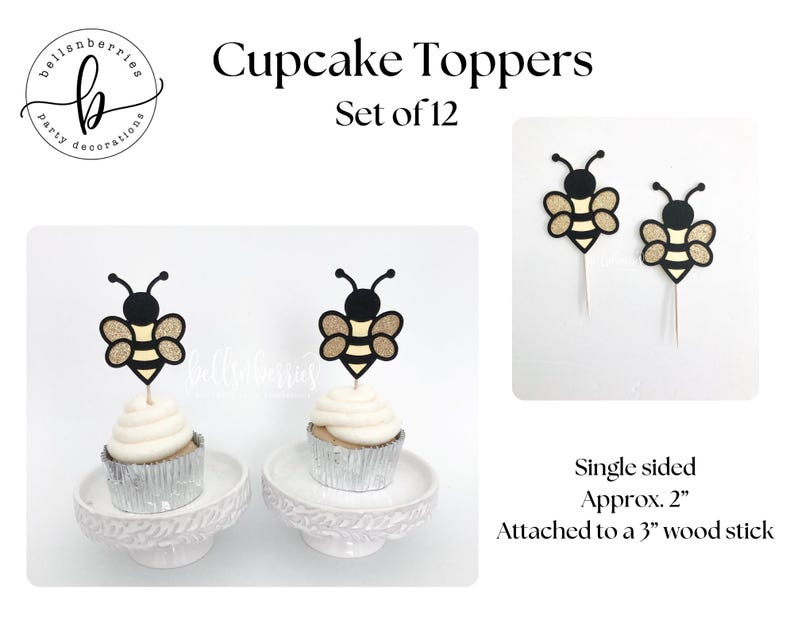 Fun to Bee One Birthday Decorations – Party Bundle or Individual Items 12 Cupcake Toppers