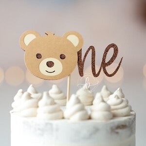 Teddy Bear 1st Birthday Cake Topper: Glitter Cardstock Bear