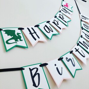 Unicorn and Dragon Happy Birthday Glitter Banner