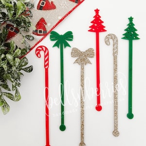 Christmas Stir Sticks / Christmas Drink Stirrers / Merry Birthday Drink Sticks / Xmas Tree Cocktail Drink Markers / Set of 6