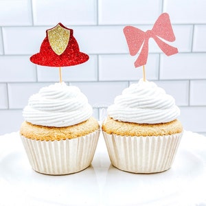 Fire Hat or Bows Cupcake Toppers/Set of 12
