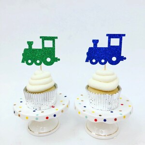 Train Cupcake Toppers / Train Birthday / Choo Choo I&#39;m Two / Set of 12