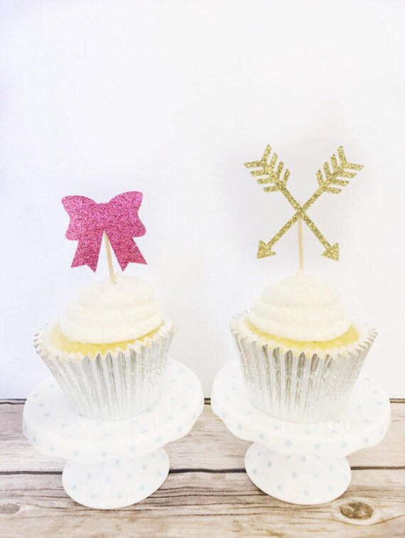 Bows Or Arrows Cupcake Topper Gender Reveal Cupcake Toppers Etsy