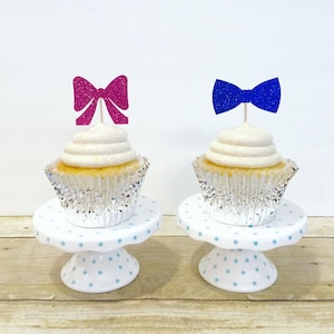 Hair bows or Bow ties Cupcake Toppers / Gender Reveal / Set of 12