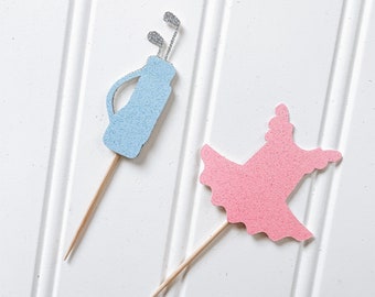Tees or Tutus Cupcake Toppers/Golf Gender Reveal/ set of 12
