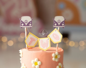 Retro Van cake topper/ Groovy One cake topper/ peace sign birthday