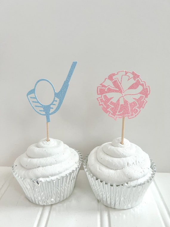Putters or Pom Poms Cupcake Toppers/golf Gender Reveal/ Set of 12 
