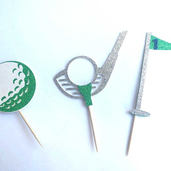 Golf cupcake topper/ golf birthday party/ hole in one birthday/ set of 12
