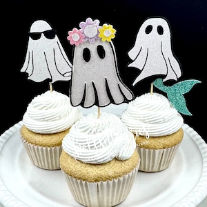 Summerween Ghost CupCake Topper/ set of 12/Halloween cake toppers/ Halloween baby shower/ Halloween birthday