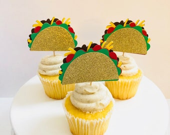 Taco cupcake topper- set of 12/taco twosday decor/taco bout a party/ fiesta cupcake