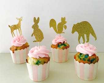 Glitter Woodland Animal Cupcake Toppers - Set of 12