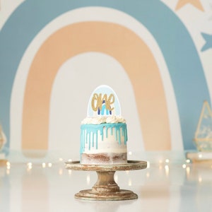 Boho Rainbow Cake topper/ Blue Rainbow Age Cake Topper/ Rainbow Cake smash