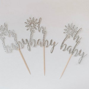 Oh Baby snowflake cupcake topper/ Baby Its cold outside cake topper/ Little Snowflake Cake Topper/ Winter Baby shower/ Set of 12
