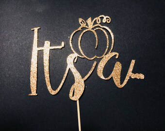 Pumpkin Gender Reveal Cake Topper: Copper Glitter Party Decor