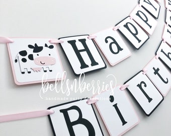 Cow Happy Birthday Banner / Barnyard Birthday / Cow Banner / Cow Birthday / Farm Party Banner