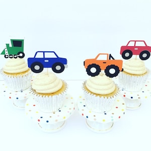 Cars, Trucks & Trains Cupcake Toppers / Transportation / Vehicles / Set of 12
