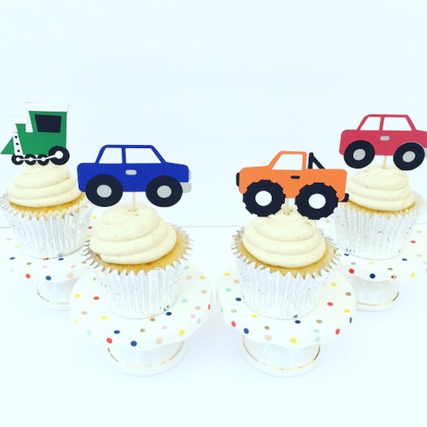 Transportation Theme Cupcake Toppers - Set Of 12 Birthday Party Decorations
