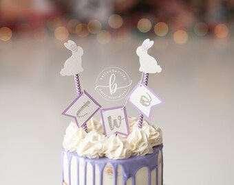Bunny Cake Bunting Topper: Glitter Spring Birthday Decor