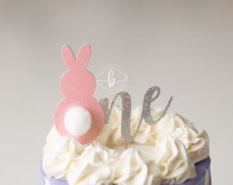 Bunny First Birthday Cake Topper: Glitter Spring Party Decor