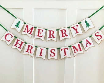 Merry Christmas Banner / Rustic Christmas Banner / Farmhouse Christmas Mantle Banner