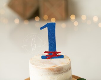 Airplane Birthday Cake Topper: Glitter First Birthday Theme
