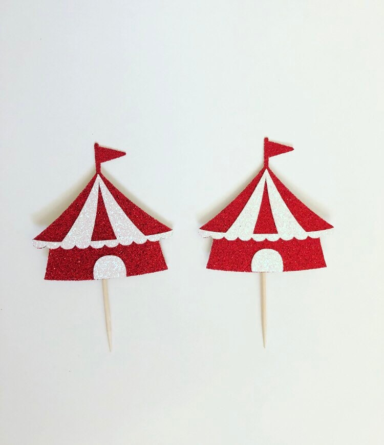 Circus Tent Cupcake Toppers / Vintage Circus / Circus Birthday | Etsy