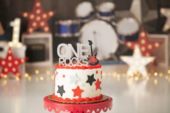Rock And Roll Happy Birthday Cake Topper - Black Glitter 'Born To Rock' Decoration For Music Theme Parties