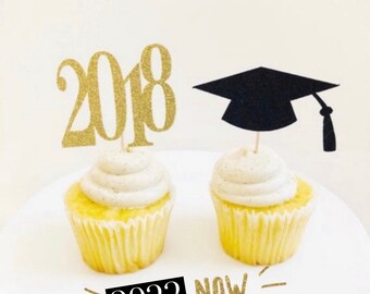 Graduation Cupcake Toppers/ Class of 2022 Cupcake Toppers/ Graduation Cap/ set of 12