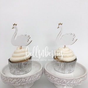 Swan Cupcake Toppers / Swan Birthday Party / Swan Baby Shower / Set of 12